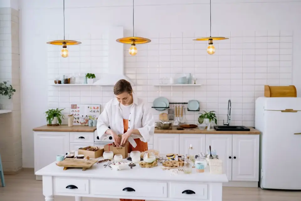 Dog owner preparing a meal