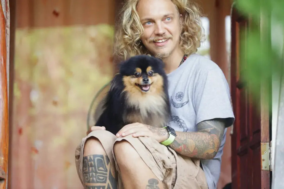 Dog with an owner at home