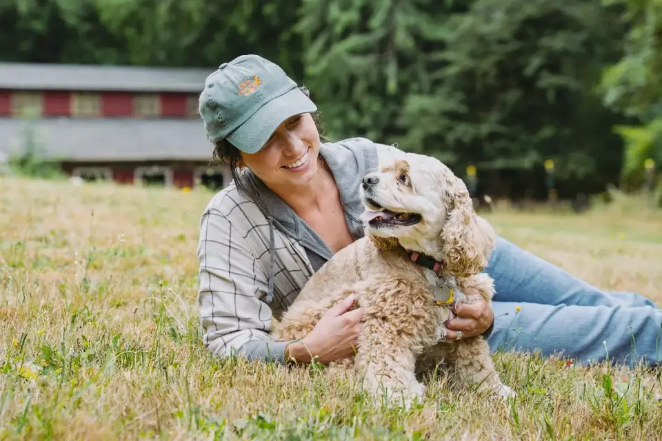Dog with an owner at home