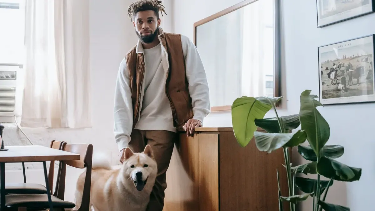 Dog with an owner at home