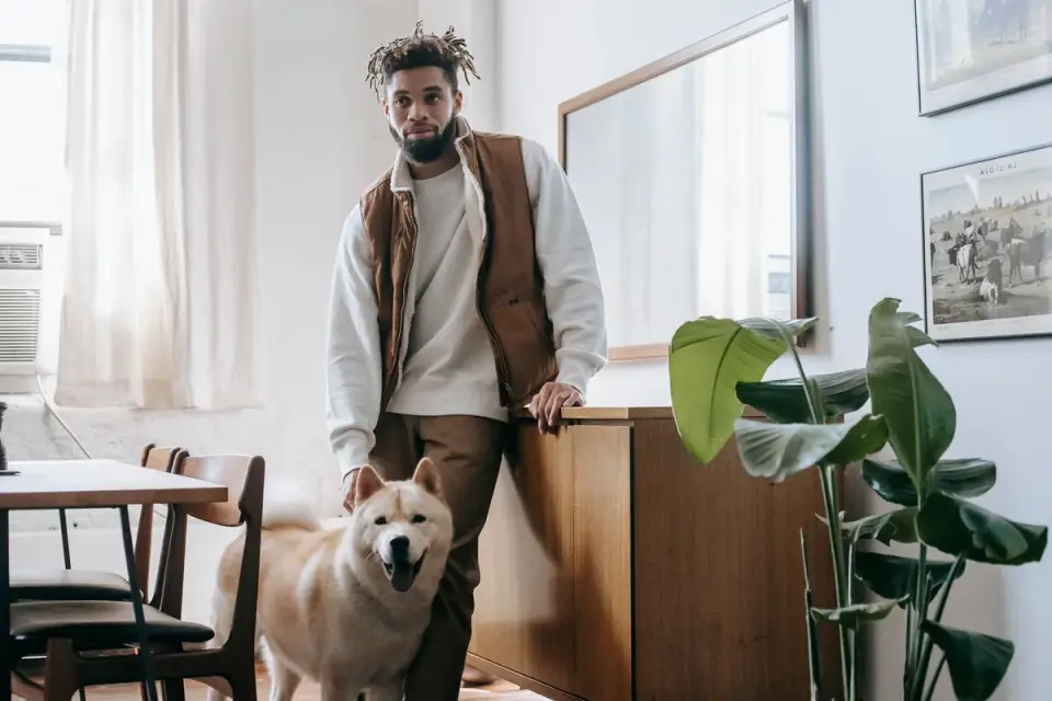 Dog with an owner at home